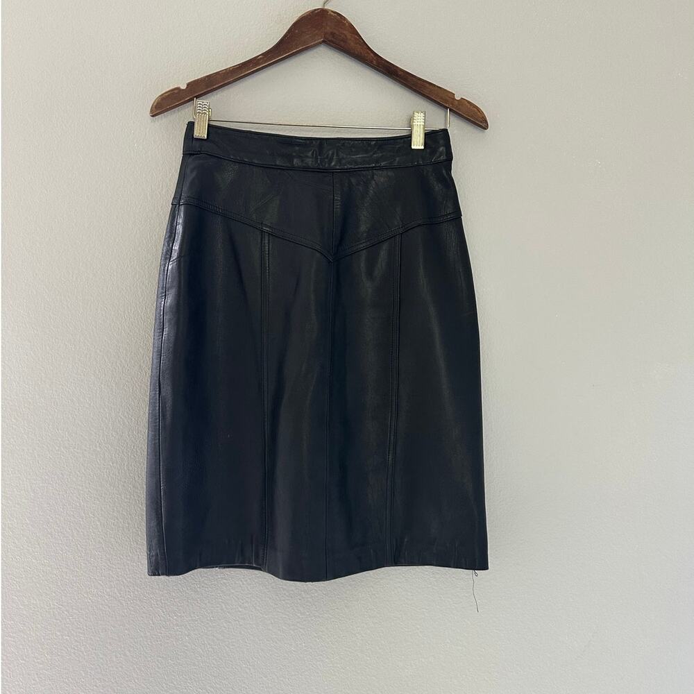 Vintage Della Roufogali Black Leather Skirt size 8